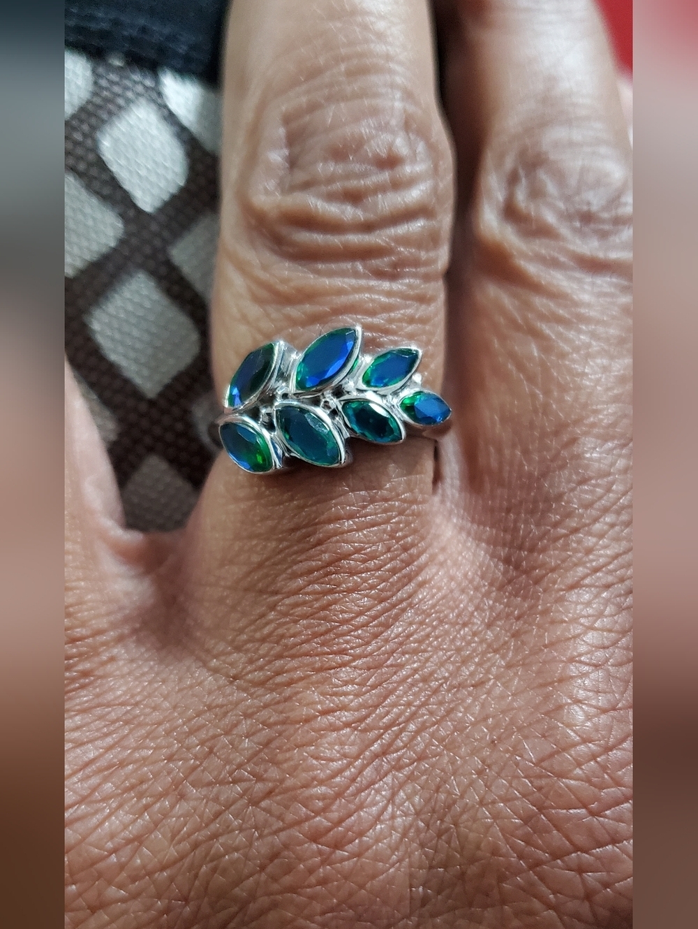 Sajen Doublet Rainbow Caribbean Quartz Sterling Silver Leaf Ring - Picture 5 of 9